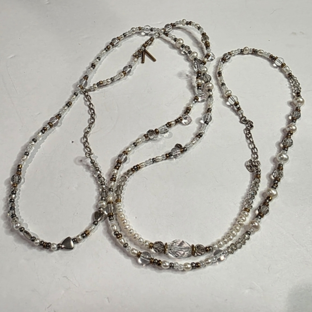 SILPADA Stardust 54 Sterling Silver Brass Pearl Crystal Beaded Necklace - Picture 7 of 12